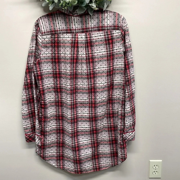 Victoria’s Secret Button Front Sleep Shirt Nightgown Plaid Polka Dot M - Picture 2 of 16